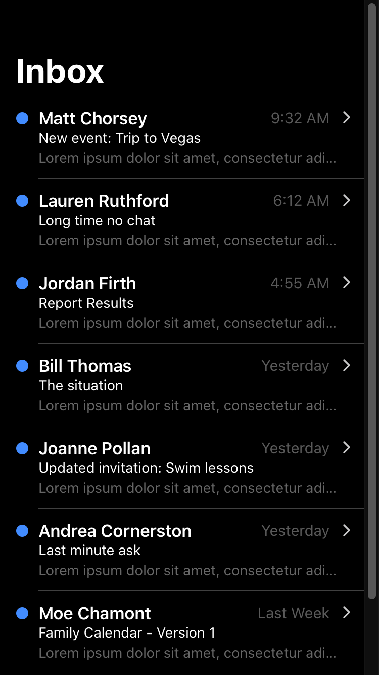 A dark-themed scrollbar in an application interface, demonstrating the effect of the 'color-scheme' property.